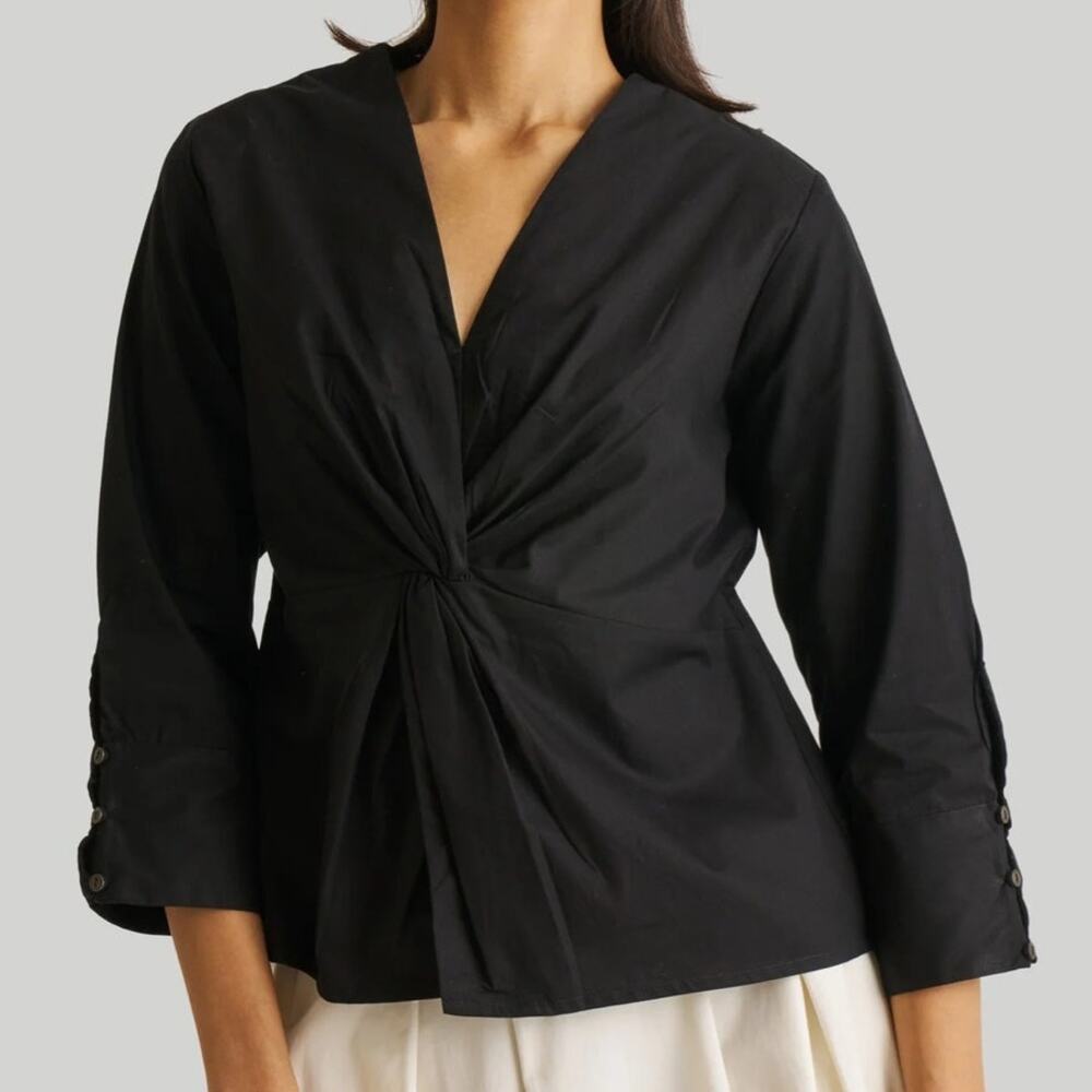 Reistor Women’s Large Front Twist Top 100% Organic Cotton Poplin V Neck